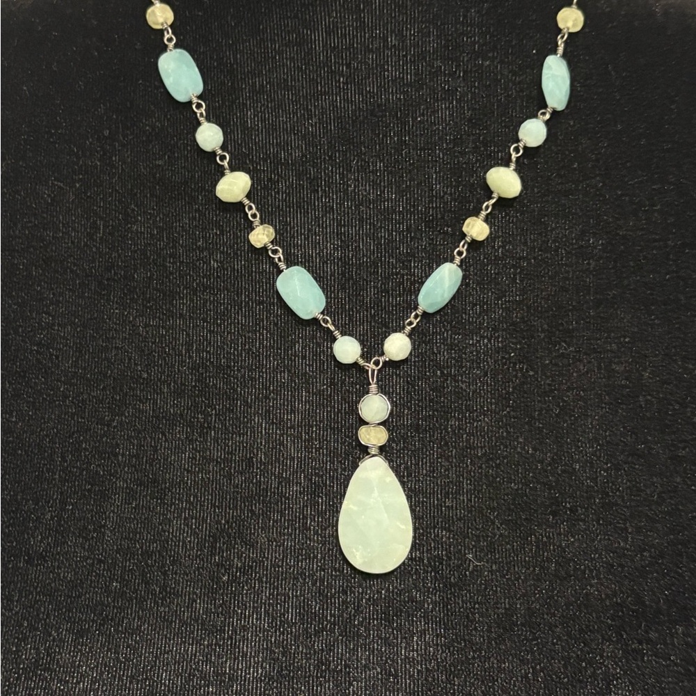 Milky Aquamarine and 925 Silver Y Necklace